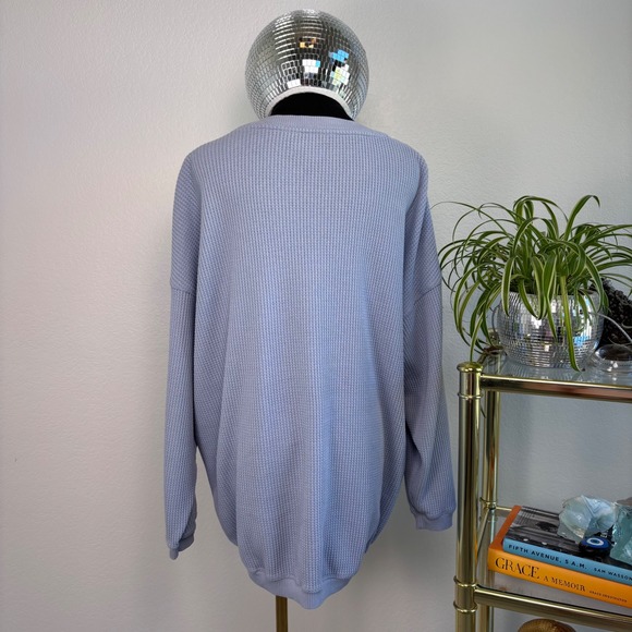 Aerie Womens Oversized Waffle Knit Crewneck Sweatshirt Light Blue Medium - Picture 4 of 16